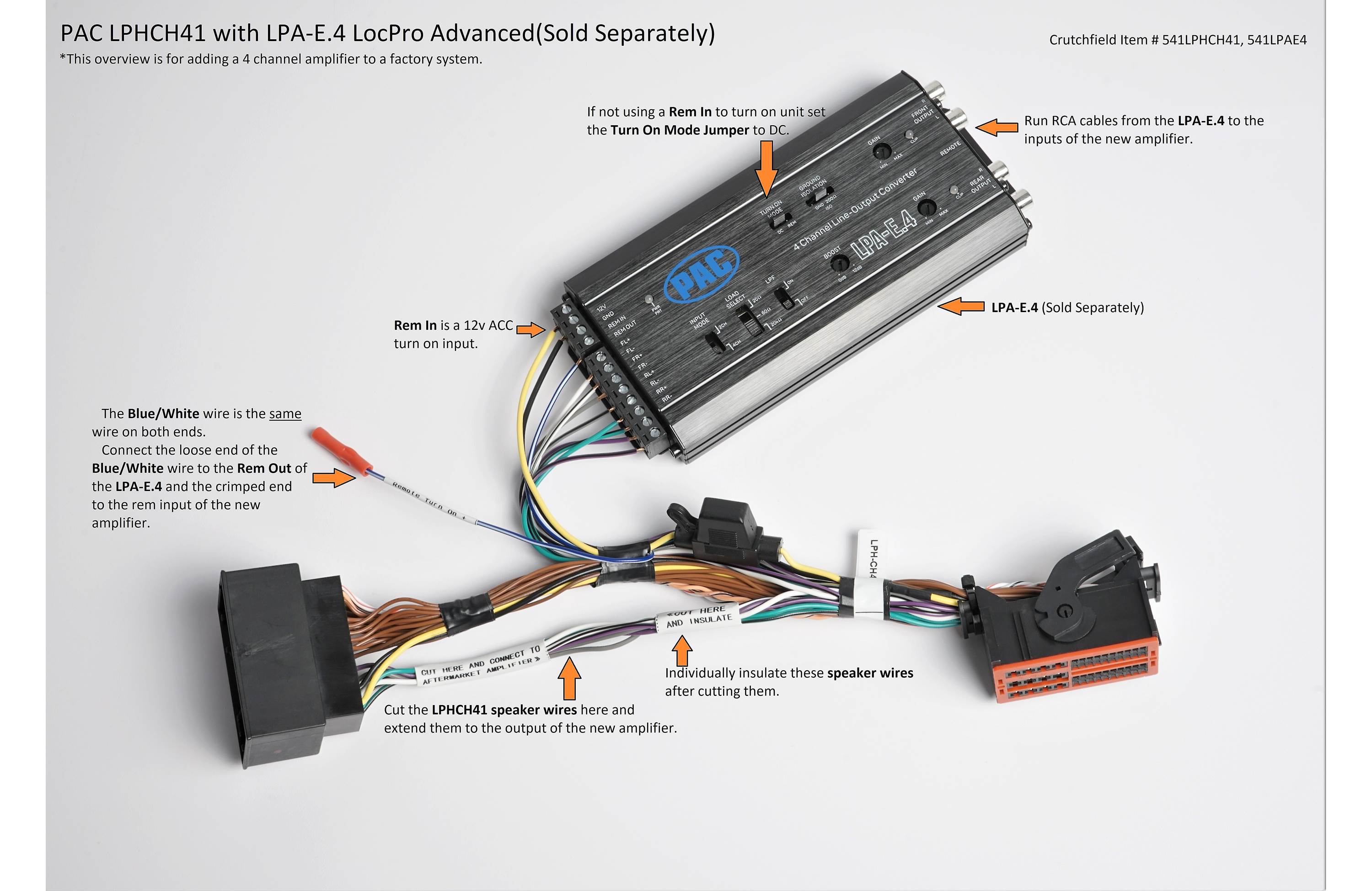 PAC LPHCH41 LocPro Advanced T-Harness select 2013-up Chrysler-built vehicles without a factory amp