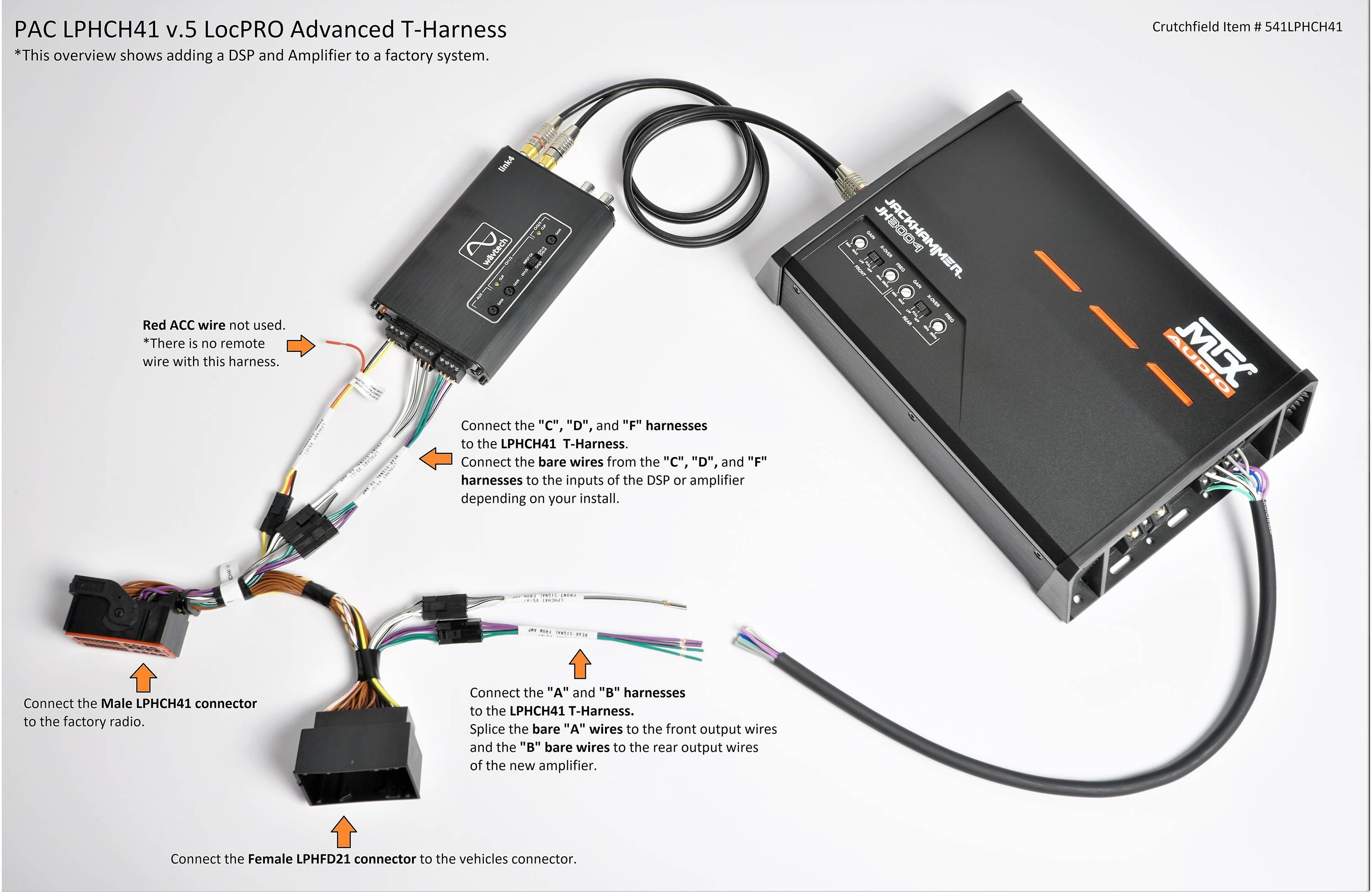 PAC LPHCH41 LocPro Advanced T-Harness select 2013-up Chrysler-built vehicles without a factory amp