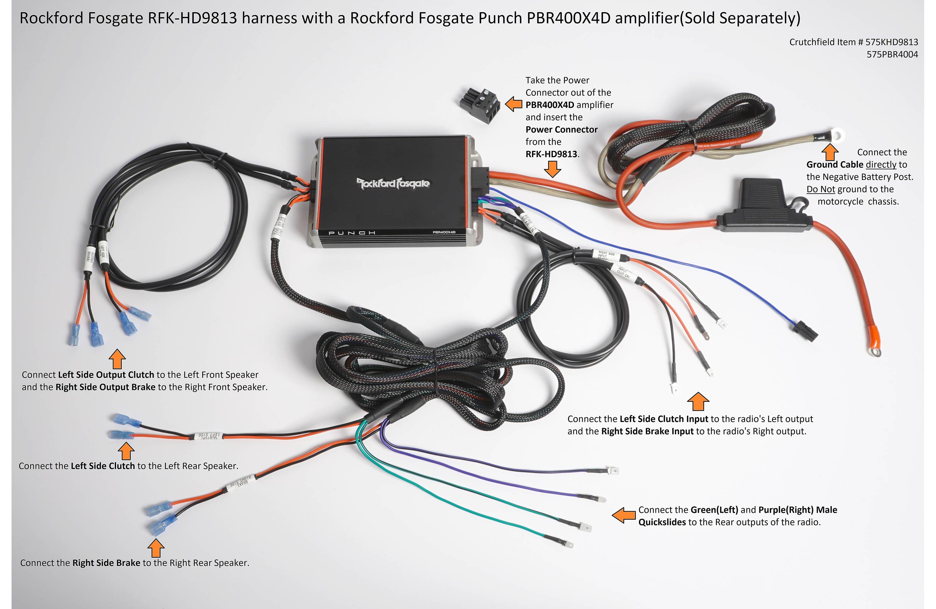 Rockford Fosgate RFK-HD9813 Amp installation kit — install an amplifier in select 1998-2013 Harley-Davidson® motorcycles