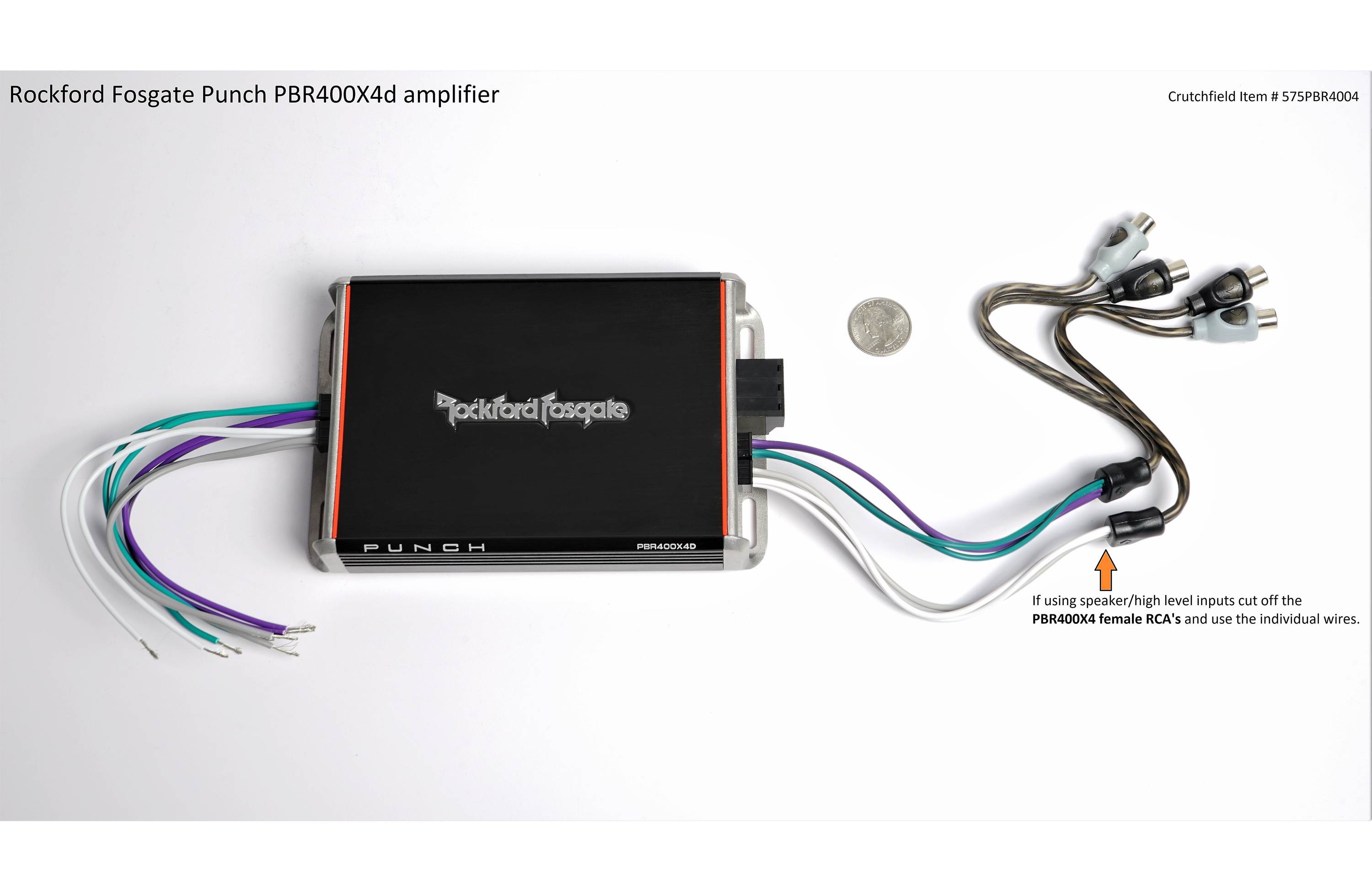 Rockford Fosgate Punch PBR400X4D Compact 4-channel car amplifier — 50 watts RMS x 4
