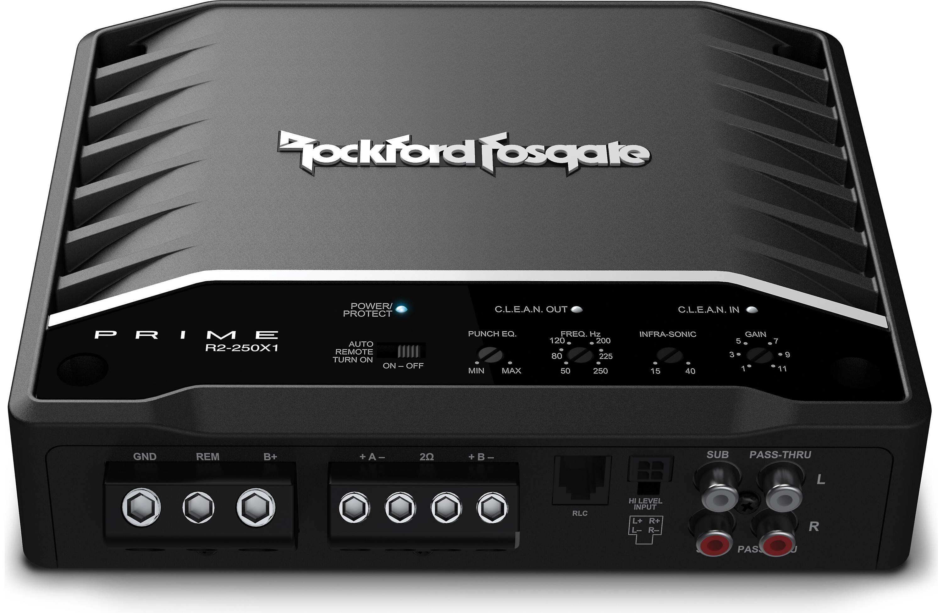 Rockford Fosgate R2-250X1 Prime Series mono subwoofer amplifier — 250 watts RMS x 1 at 2 ohms