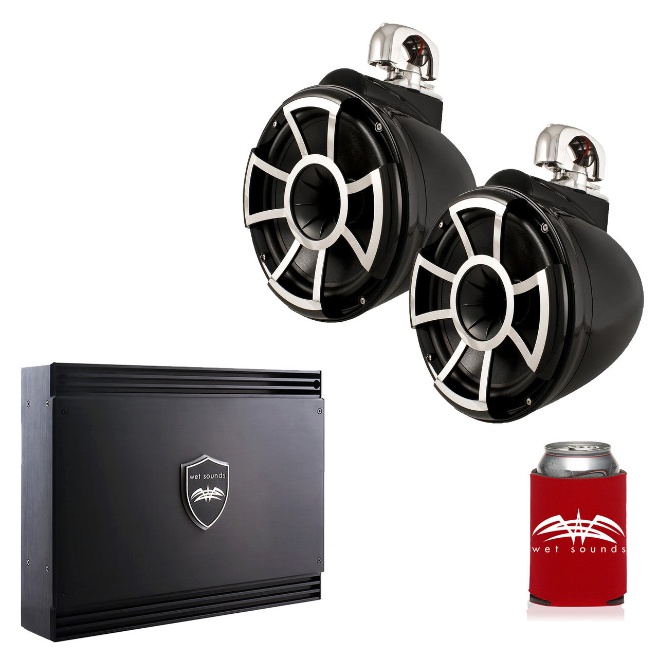 Wet Sounds REV10B-SC Black REV 10 Swivel Clamp Tower Speakers with Wet Sounds SD2 1250 Watt 2-channel Amplifier