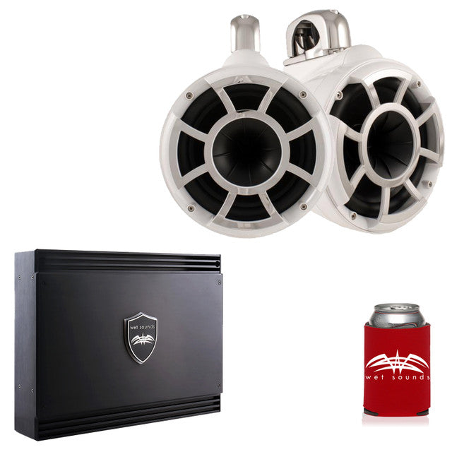 Wet Sounds REV10W-FC White REV 10 Fixed Clamp Tower Speakers with Wet Sounds SD2 1250 Watt 2-channel Amplifier