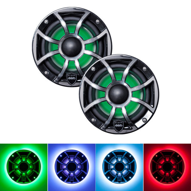 Wet Sounds REVO 6-XSB-SS BlackXS / Stainless Grill 6.5 Inch Marine LED Coaxial Speakers with RGB LED Speaker Rings