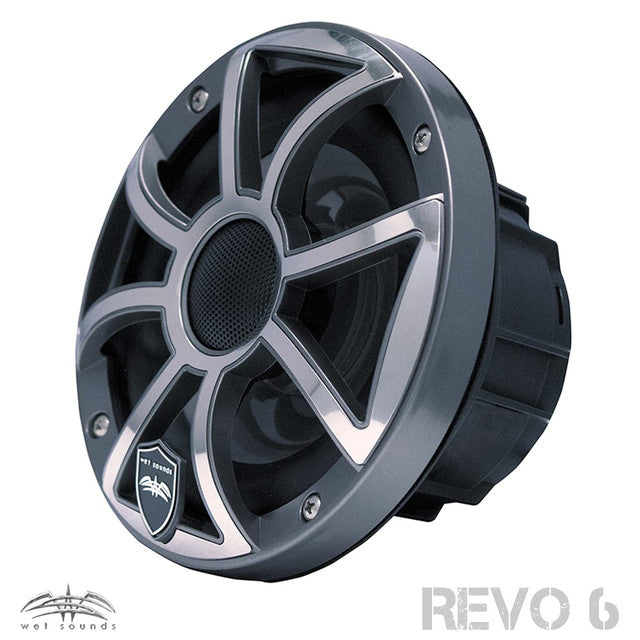 Wet Sounds REVO 6-XSG-SS GunMetal XS/Stainless Grill 6.5 Inch Marine LED Coaxial Speakers with RGB LED Speaker Rings