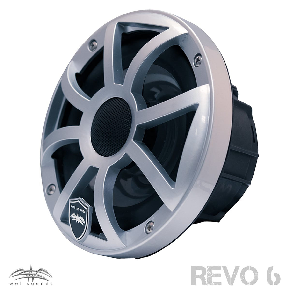 Wet Sounds REVO 6-XSS Silver Open XS Grille 6.5 Inch Marine LED Coaxial Speakers (pair) with RGB LED Speaker Rings