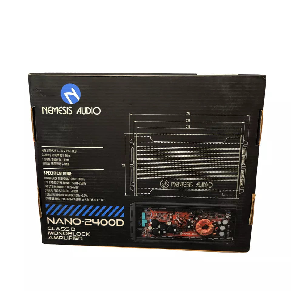 Nemesis Audio NANO-2400D 1-CH Monoblock 2400W Max @ 1-Ohm Class-D Car Amplifier