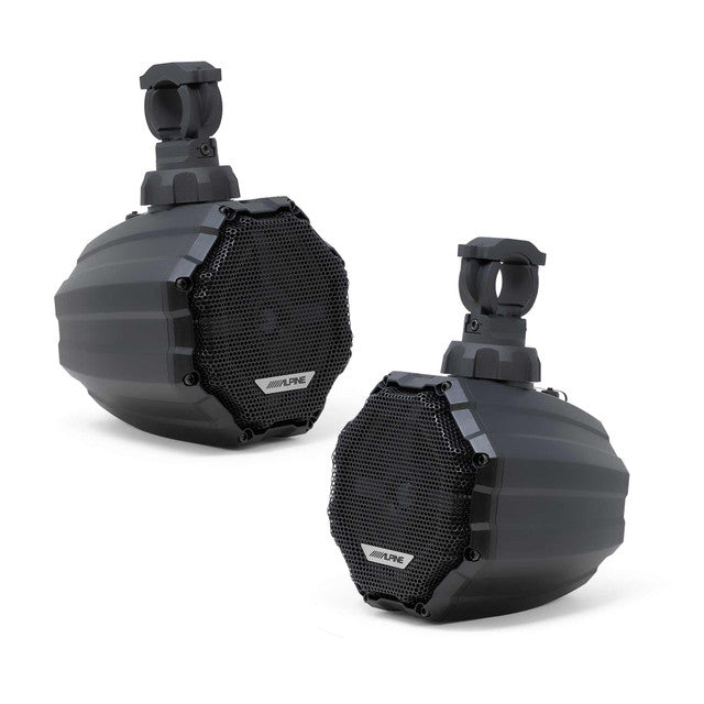Alpine KAC-CMD-CTR Power Sports / Marine Source, SPV-65RGB-CAN 6.5” Cage-Mounted Universal Weather-Resistant Coaxial RGB LED Speaker Pods w/ KTE-65CAN-SM Surface Mounts